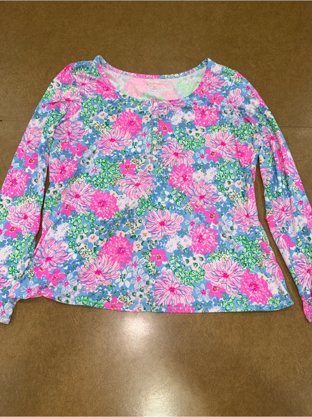 Lilly Pulitzer My Little Peony Pink Blue Green Floral Long Sleeve PJ Top Size XL